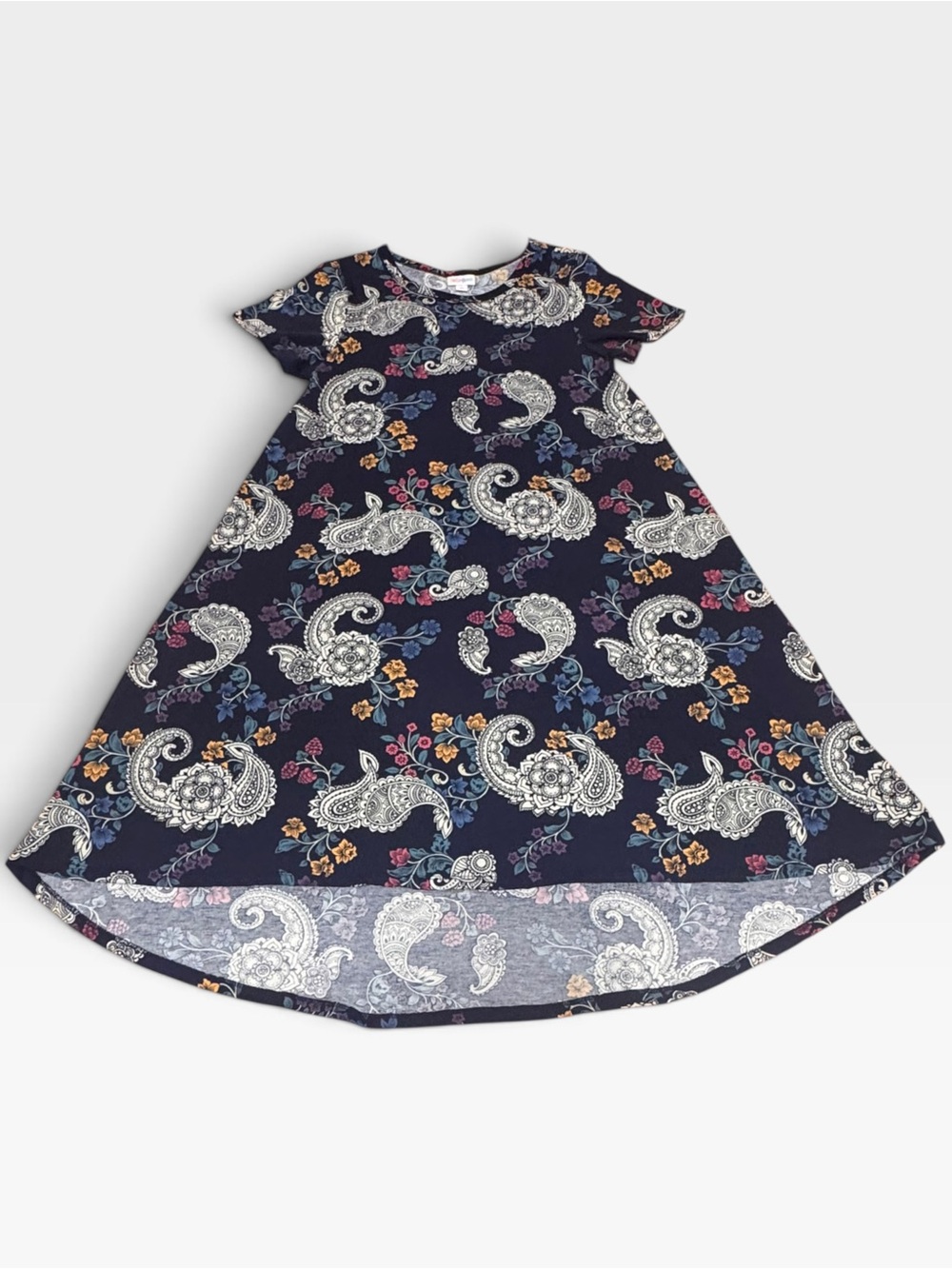 LuLaRoe Carly Dress Navy Blue Paisley Floral High Low XS